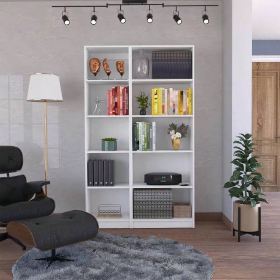 Kenyon 2 Piece Home Bookcase set, 42 Wide with 10 Shelves, Living Room Set White