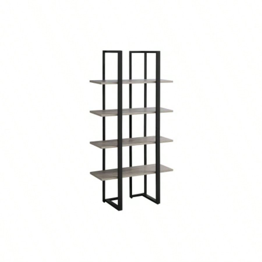Bookshelf, Bookcase, Etagere, 4 Tier, 60h, Office, Bedroom, Brown Laminate, Black Metal, Contemporary, Modern