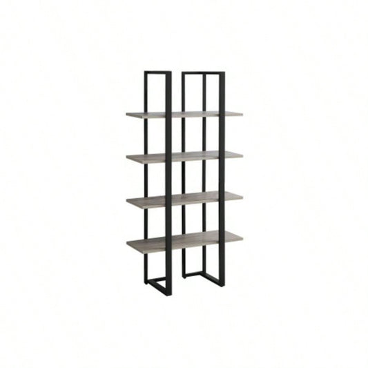 Bookshelf, Bookcase, Etagere, 4 Tier, 60h, Office, Bedroom, Brown Laminate, Black Metal, Contemporary, Modern