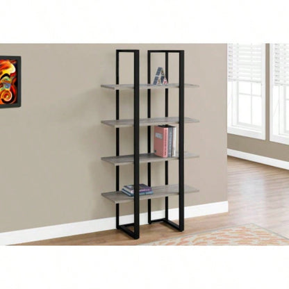 Bookshelf, Bookcase, Etagere, 4 Tier, 60h, Office, Bedroom, Brown Laminate, Black Metal, Contemporary, Modern