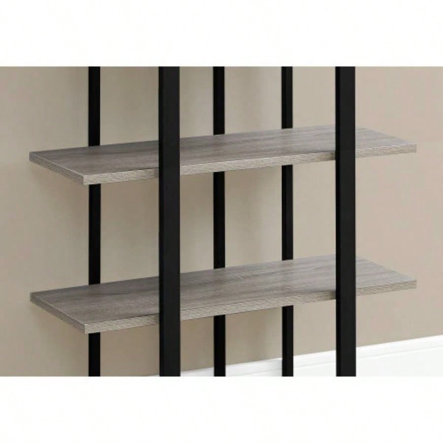 Bookshelf, Bookcase, Etagere, 4 Tier, 60h, Office, Bedroom, Brown Laminate, Black Metal, Contemporary, Modern