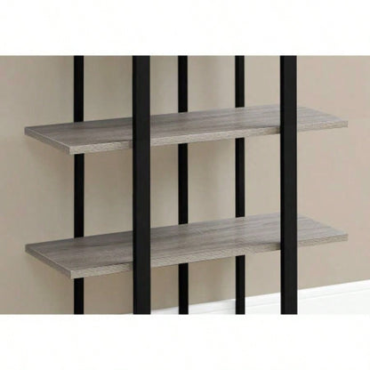 Bookshelf, Bookcase, Etagere, 4 Tier, 60h, Office, Bedroom, Brown Laminate, Black Metal, Contemporary, Modern