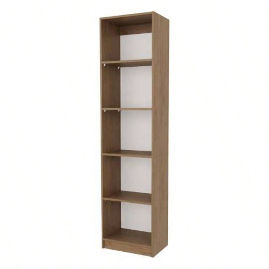 Natural Oak and White 5 - Shelf Bookcase with Open Storage