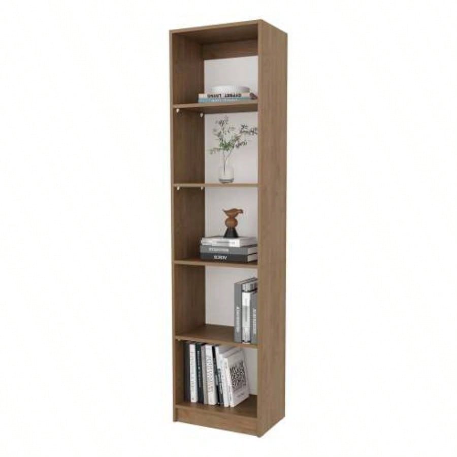 Natural Oak and White 5 - Shelf Bookcase with Open Storage