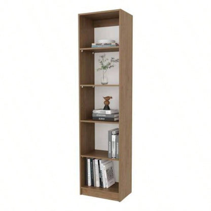 Natural Oak and White 5 - Shelf Bookcase with Open Storage