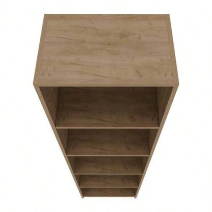 Natural Oak and White 5 - Shelf Bookcase with Open Storage