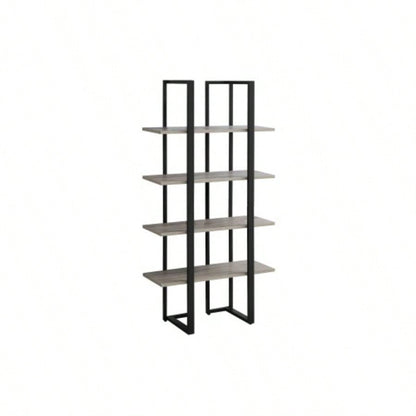 Bookshelf, Bookcase, Etagere, 4 Tier, 60h, Office, Bedroom, Brown Laminate, Black Metal, Contemporary, Modern