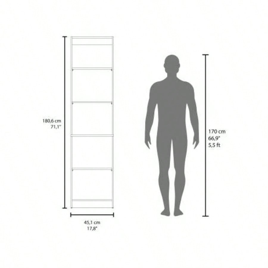 Natural Oak and White 5 - Shelf Bookcase with Open Storage