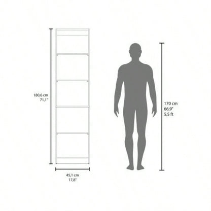 Natural Oak and White 5 - Shelf Bookcase with Open Storage