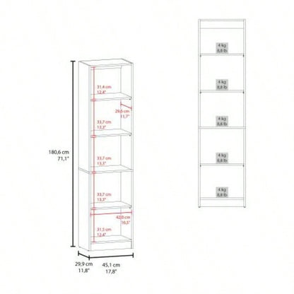 Natural Oak and White 5 - Shelf Bookcase with Open Storage