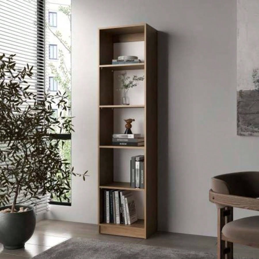 Natural Oak and White 5 - Shelf Bookcase with Open Storage
