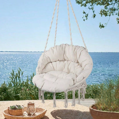 Hammock Chair Macrame Swing 330 Lbs Hanging Cotton Rope Hammock Swing Chair Indoor and Outdoor with Cushion, Beige to is Banned. Weekend can not be shipped, order with caution