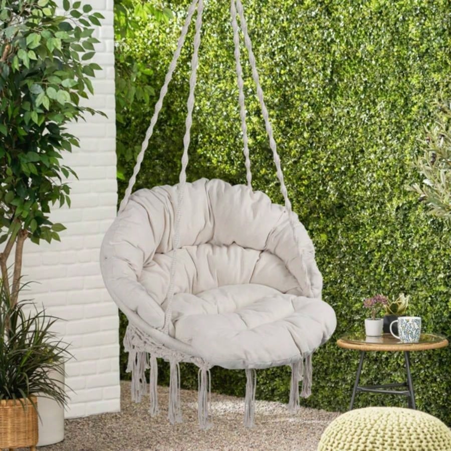 Hammock Chair Macrame Swing 330 Lbs Hanging Cotton Rope Hammock Swing Chair Indoor and Outdoor with Cushion, Beige to is Banned. Weekend can not be shipped, order with caution