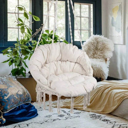 Hammock Chair Macrame Swing 330 Lbs Hanging Cotton Rope Hammock Swing Chair Indoor and Outdoor with Cushion, Beige to is Banned. Weekend can not be shipped, order with caution