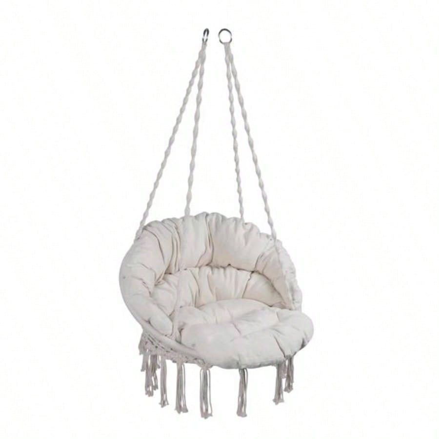 Hammock Chair Macrame Swing 330 Lbs Hanging Cotton Rope Hammock Swing Chair Indoor and Outdoor with Cushion, Beige to is Banned. Weekend can not be shipped, order with caution