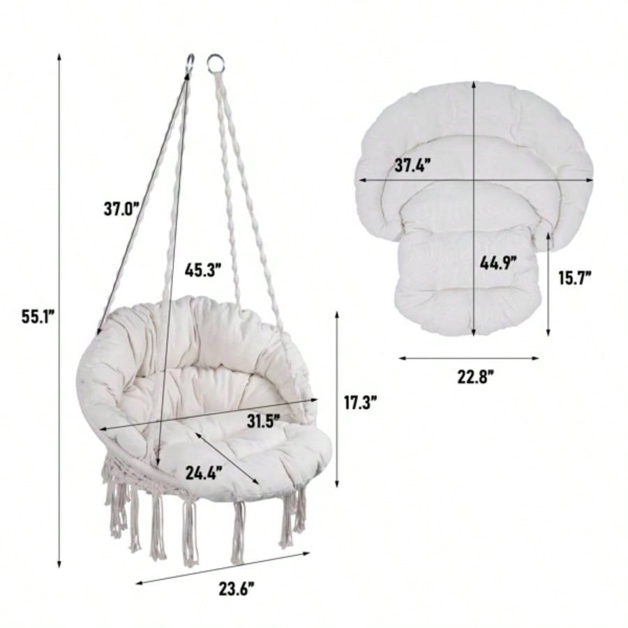 Hammock Chair Macrame Swing 330 Lbs Hanging Cotton Rope Hammock Swing Chair Indoor and Outdoor with Cushion, Beige to is Banned. Weekend can not be shipped, order with caution