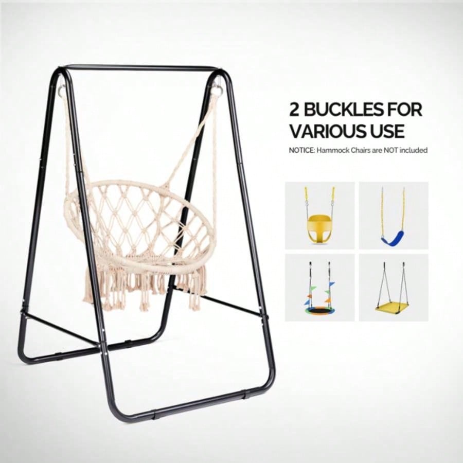 Outdoor Hammock Chair Stand Only, Swing Stand with 2 Hooks, Load 600lbs, Fits Most Hanging Chairs, Black Without Hammock Chair