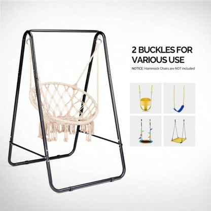 Outdoor Hammock Chair Stand Only, Swing Stand with 2 Hooks, Load 600lbs, Fits Most Hanging Chairs, Black Without Hammock Chair