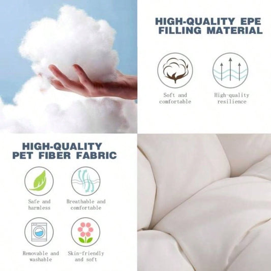 Hammock Chair Swing with Cushion - Outdoor Indoor Hanging Hammock Chair Patio, Porch, Bedroom, Garden, Courtyard, Balcony - Sturdy Steel Bar with Anti - Slip Safety Rings, white