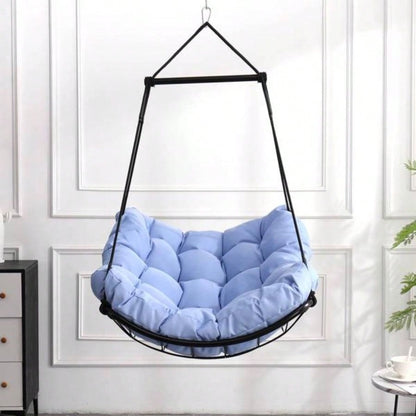 Hammock Chair Swing with Cushion - Outdoor Indoor Hanging Hammock Chair Patio, Porch, Bedroom, Garden, Courtyard, Balcony - Sturdy Steel Bar with Anti - Slip Safety Rings, BLUE