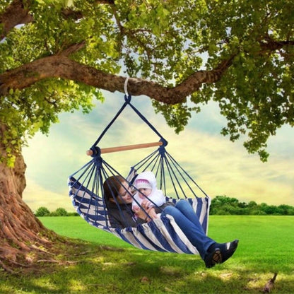 Hammock Hanging Chair Canvas Porch Patio Swing Portable Camping Rope Wooden Stick Hammock Chair with 2 Pillows 265LBS Load - bearing