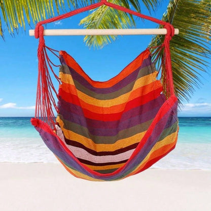 Hammock Hanging Chair Canvas Porch Patio Swing Portable Camping Rope Wooden Stick Hammock Chair with 2 Pillows 265LBS Load - bearing
