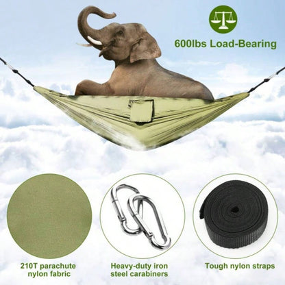 Camping Hammock, Portable Double Hammock with Net, 600lbs Load 2 Persons Hammock/Mosquito Net Outdoor Hiking Camping Hommock Portable Nylon Swing Hanging Bed/ Strap Hook Carry Bag