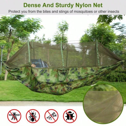 Camping Hammock, Portable Double Hammock with Net, 600lbs Load 2 Persons Hammock/Mosquito Net Outdoor Hiking Camping Hommock Portable Nylon Swing Hanging Bed/ Strap Hook Carry Bag