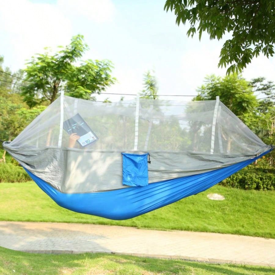 Camping Hammock, Portable Double Hammock with Net, 600lbs Load 2 Persons Hammock/Mosquito Net Outdoor Hiking Camping Hommock Portable Nylon Swing Hanging Bed/ Strap Hook Carry Bag