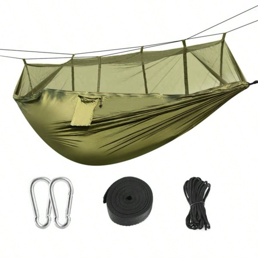 Camping Hammock, Portable Double Hammock with Net, 600lbs Load 2 Persons Hammock/Mosquito Net Outdoor Hiking Camping Hommock Portable Nylon Swing Hanging Bed/ Strap Hook Carry Bag