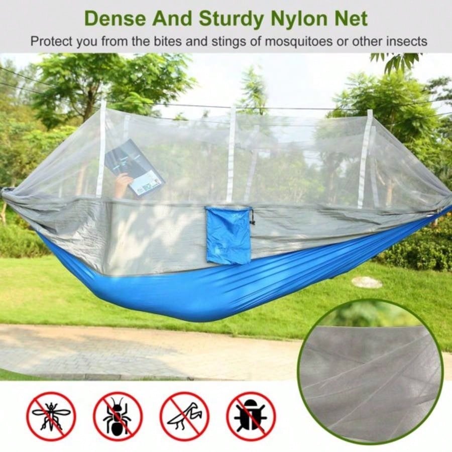 Camping Hammock, Portable Double Hammock with Net, 600lbs Load 2 Persons Hammock/Mosquito Net Outdoor Hiking Camping Hommock Portable Nylon Swing Hanging Bed/ Strap Hook Carry Bag