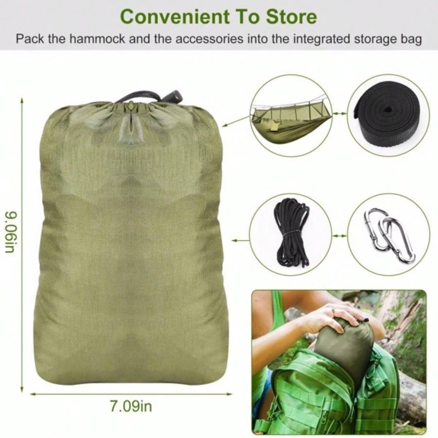 Camping Hammock, Portable Double Hammock with Net, 600lbs Load 2 Persons Hammock/Mosquito Net Outdoor Hiking Camping Hommock Portable Nylon Swing Hanging Bed/ Strap Hook Carry Bag