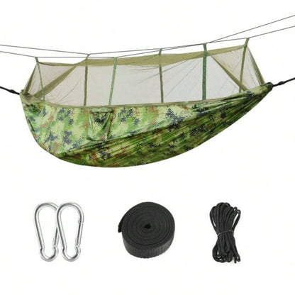 Camping Hammock, Portable Double Hammock with Net, 600lbs Load 2 Persons Hammock/Mosquito Net Outdoor Hiking Camping Hommock Portable Nylon Swing Hanging Bed/ Strap Hook Carry Bag