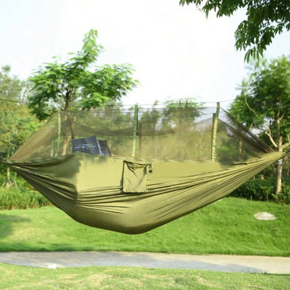 Camping Hammock, Portable Double Hammock with Net, 600lbs Load 2 Persons Hammock/Mosquito Net Outdoor Hiking Camping Hommock Portable Nylon Swing Hanging Bed/ Strap Hook Carry Bag