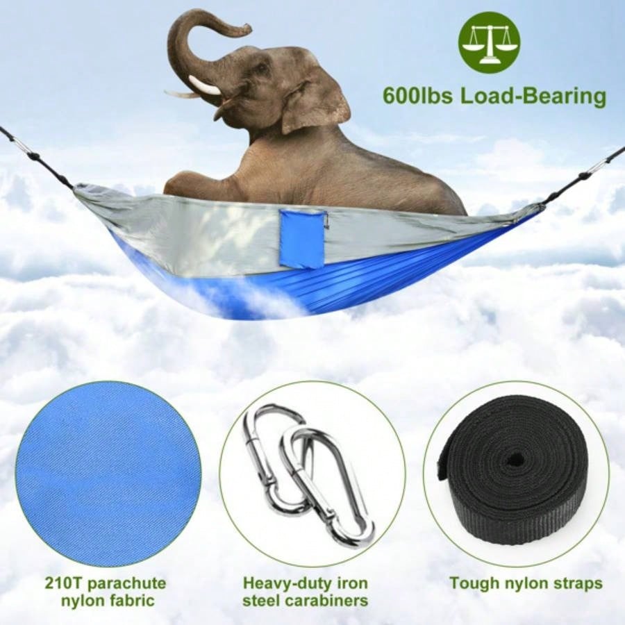 Camping Hammock, Portable Double Hammock with Net, 600lbs Load 2 Persons Hammock/Mosquito Net Outdoor Hiking Camping Hommock Portable Nylon Swing Hanging Bed/ Strap Hook Carry Bag
