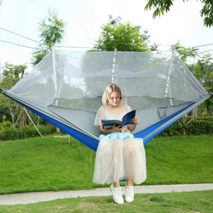 Camping Hammock, Portable Double Hammock with Net, 600lbs Load 2 Persons Hammock/Mosquito Net Outdoor Hiking Camping Hommock Portable Nylon Swing Hanging Bed/ Strap Hook Carry Bag