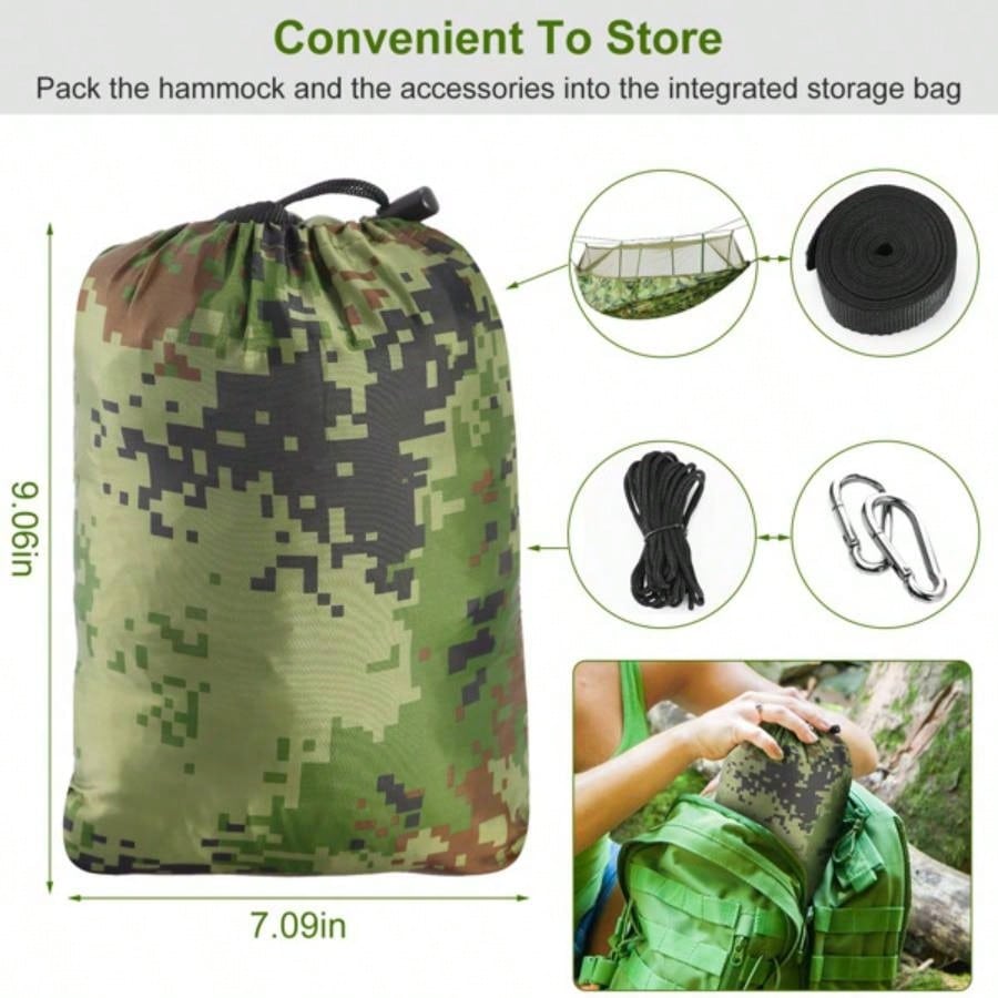 Camping Hammock, Portable Double Hammock with Net, 600lbs Load 2 Persons Hammock/Mosquito Net Outdoor Hiking Camping Hommock Portable Nylon Swing Hanging Bed/ Strap Hook Carry Bag
