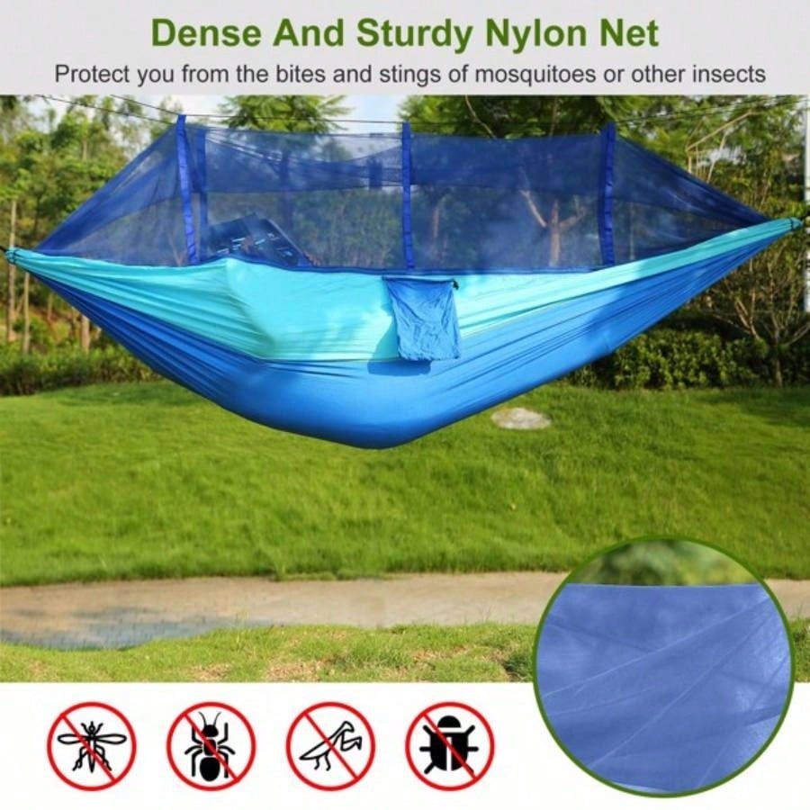 Camping Hammock, Portable Double Hammock with Net, 600lbs Load 2 Persons Hammock/Mosquito Net Outdoor Hiking Camping Hommock Portable Nylon Swing Hanging Bed/ Strap Hook Carry Bag