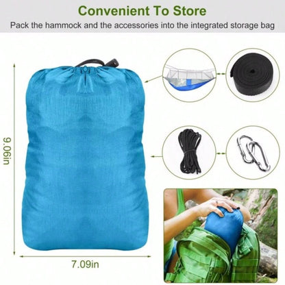 Camping Hammock, Portable Double Hammock with Net, 600lbs Load 2 Persons Hammock/Mosquito Net Outdoor Hiking Camping Hommock Portable Nylon Swing Hanging Bed/ Strap Hook Carry Bag