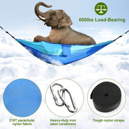 Camping Hammock, Portable Double Hammock with Net, 600lbs Load 2 Persons Hammock/Mosquito Net Outdoor Hiking Camping Hommock Portable Nylon Swing Hanging Bed/ Strap Hook Carry Bag