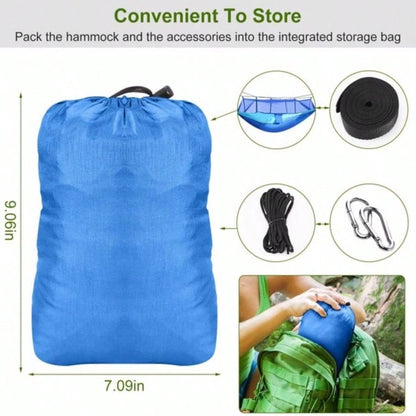 Camping Hammock, Portable Double Hammock with Net, 600lbs Load 2 Persons Hammock/Mosquito Net Outdoor Hiking Camping Hommock Portable Nylon Swing Hanging Bed/ Strap Hook Carry Bag