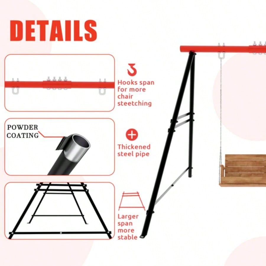 Porch Swing Frame, 550lbs Weight Capacity Swing Stand, Heavy Duty A - Frame Swing, Swing Stand Frame Yoga Hammock Saucer Porch Swing Red, Swing NOT Included