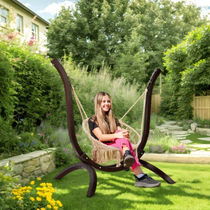 Wooden Hammock Stand Only, Rain Resistant, Heavy Duty Premium Solid Wood Hammock Chair Stand Indoor or Outdoor Use, Brown Without Hammock Chair