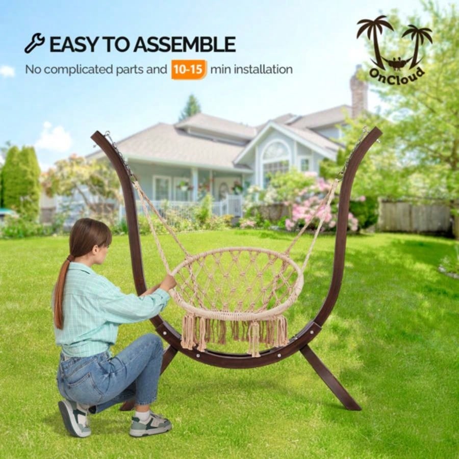 Wooden Hammock Stand Only, Rain Resistant, Heavy Duty Premium Solid Wood Hammock Chair Stand Indoor or Outdoor Use, Brown Without Hammock Chair