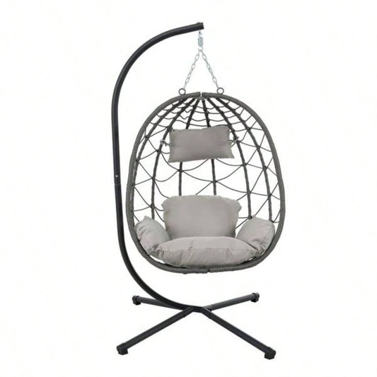 Chair with Stand Indoor Outdoor Swing Chair Patio Wicker Hanging Chair Hanging Basket Chair with Stand Bedroom Living Room Balcony