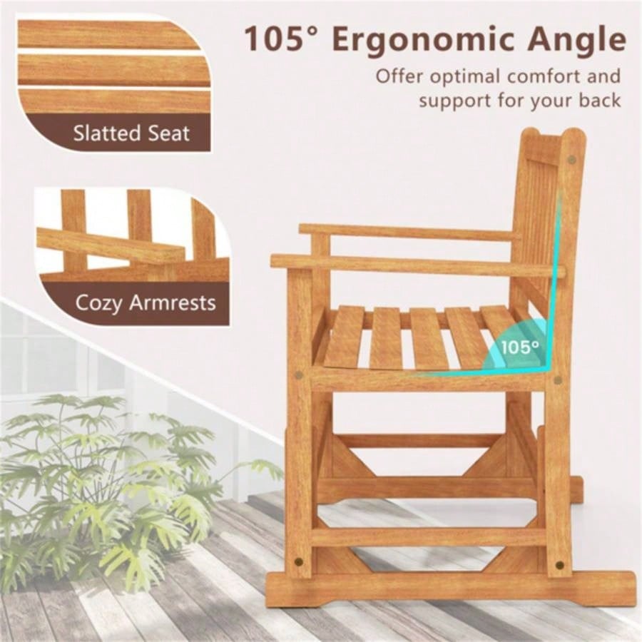 2 - Person Wooden Outdoor Rocking Chair Patio Swing Rocking Loveseat