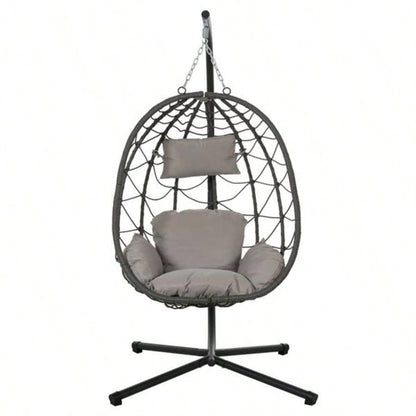 Chair with Stand Indoor Outdoor Swing Chair Patio Wicker Hanging Chair Hanging Basket Chair with Stand Bedroom Living Room Balcony
