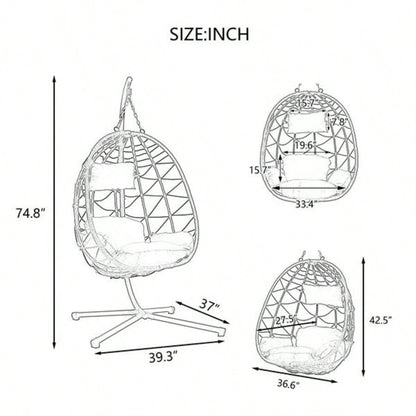 Chair with Stand Indoor Outdoor Swing Chair Patio Wicker Hanging Chair Hanging Basket Chair with Stand Bedroom Living Room Balcony