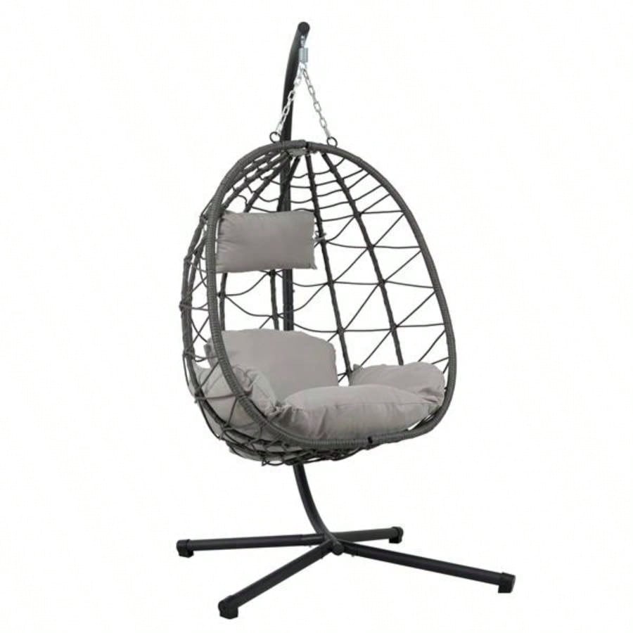 Chair with Stand Indoor Outdoor Swing Chair Patio Wicker Hanging Chair Hanging Basket Chair with Stand Bedroom Living Room Balcony
