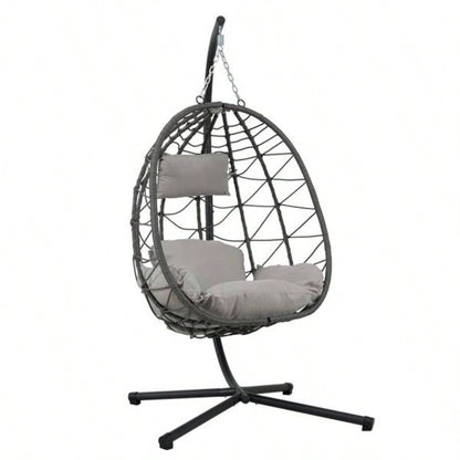 Chair with Stand Indoor Outdoor Swing Chair Patio Wicker Hanging Chair Hanging Basket Chair with Stand Bedroom Living Room Balcony